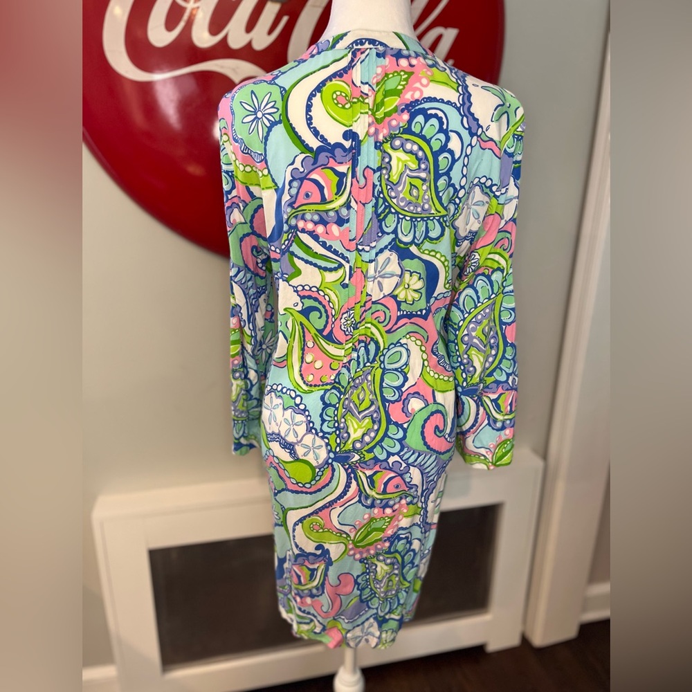 Lilly Pulitzer Tropez Tunic Dress Coverup, Conch Republic print, 3/4 sleeve, L - Picture 4 of 10